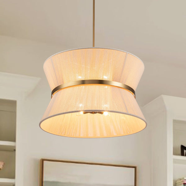Thehouselights-Boho Woven Rope Fabric Hourglass Chandelier Tapered Drum Pendant Light-Pendant-8-Light-