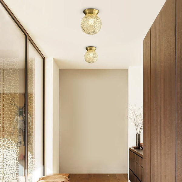 Thehouselights-Brass Glass Semi Flush Mount Ceiling Light-Ceiling Light--