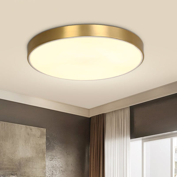 Thehouselights-Brass Round Shade LED Flush Mount-Ceiling Light--
