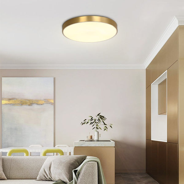 Thehouselights-Brass Round Shade LED Flush Mount-Ceiling Light--