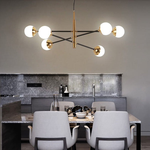 Thehouselights-Brass Sputnik Modern Linear Chandelier-Chandelier-6 Bulbs-