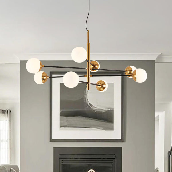 Thehouselights-Brass Sputnik Modern Linear Chandelier-Chandelier-8 Bulbs-