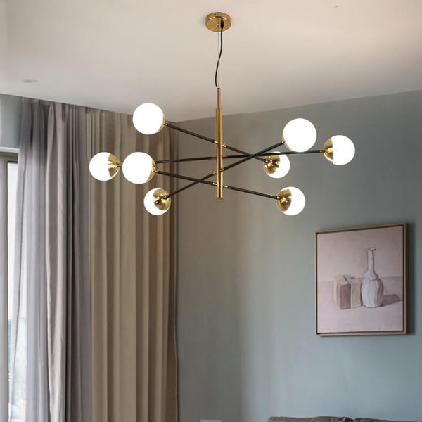 Thehouselights-Brass Sputnik Modern Linear Chandelier-Chandelier-8 Bulbs-