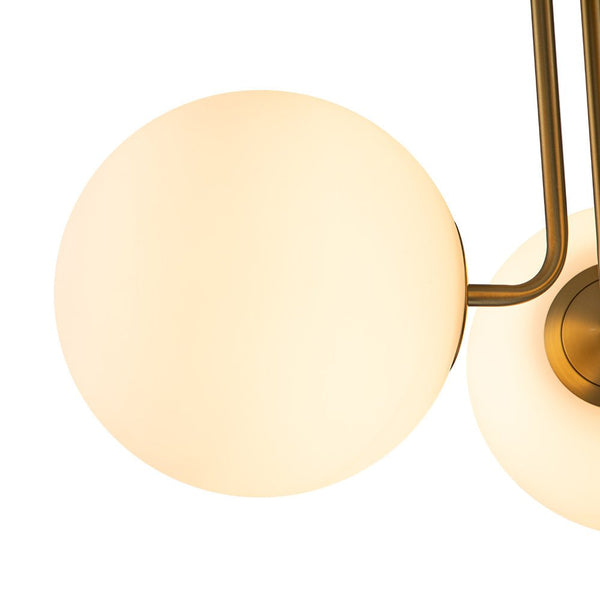 Thehouselights-Brass Sputnik Semi Flush Mount with Frosted Opal Globe-Ceiling Light--