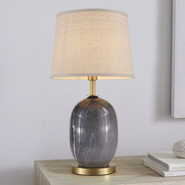 Thehouselights-Ceramic Table Lamp with Fabric Drum Shade-Table Lamp--