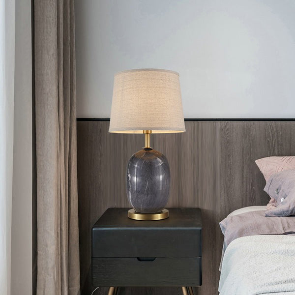 Thehouselights-Ceramic Table Lamp with Fabric Drum Shade-Table Lamp--