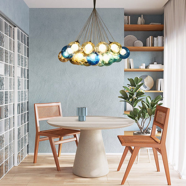 Thehouselights-Cluster Glass Ball Pendant Lights with Multi-Color Globes-Pendant-Blue Tone-12 Globes