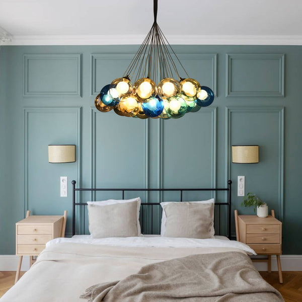 Thehouselights-Cluster Glass Ball Pendant Lights with Multi-Color Globes-Pendant-Blue Tone-25 Globes
