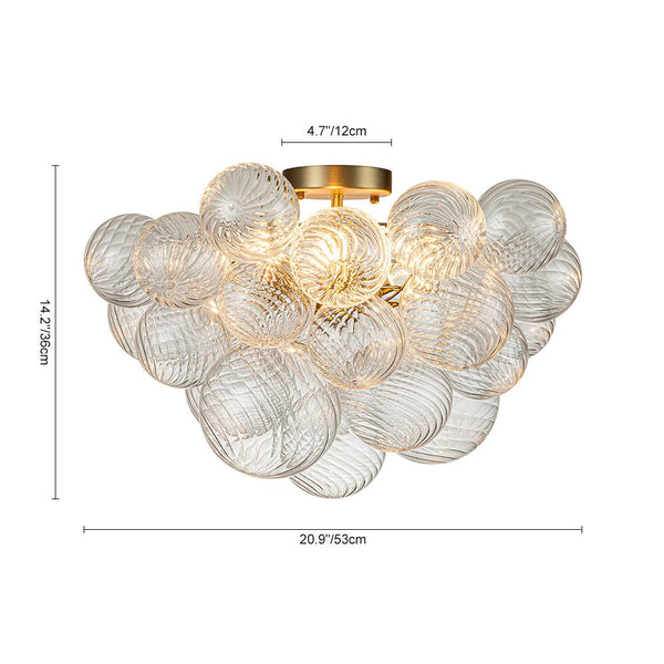 Thehouselights-Cluster Glass Bubble Semi Flush Chandelier-Ceiling Light-Brass-