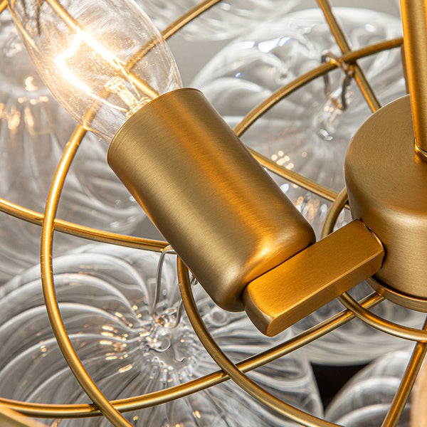 Thehouselights-Cluster Glass Bubble Semi Flush Chandelier-Ceiling Light-Brass-