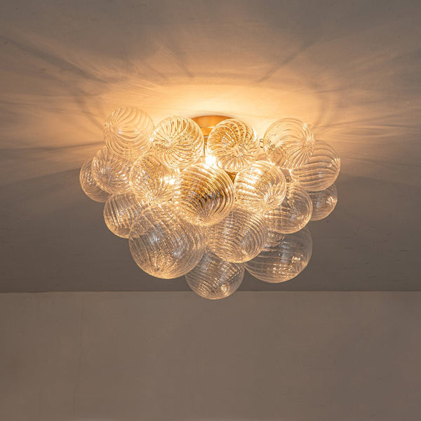 Thehouselights-Cluster Glass Bubble Semi Flush Chandelier-Ceiling Light-Brass-