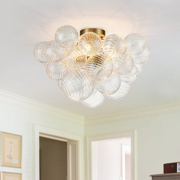 Thehouselights-Cluster Glass Bubble Semi Flush Chandelier-Ceiling Light-Brass-