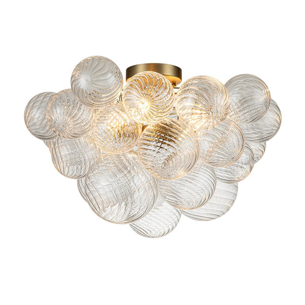 Thehouselights-Cluster Glass Bubble Semi Flush Chandelier-Ceiling Light-Brass-
