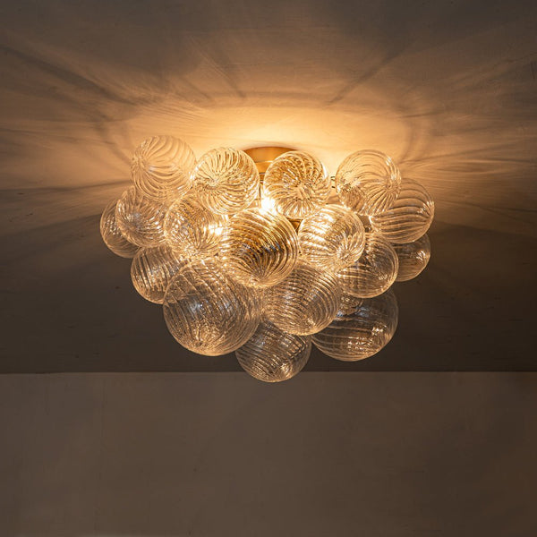 Thehouselights-Cluster Glass Bubble Semi Flush Chandelier-Ceiling Light-Brass-