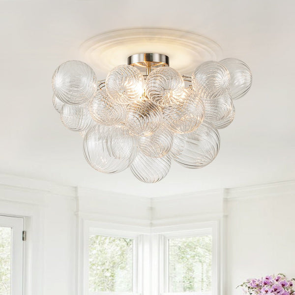 Thehouselights-Cluster Glass Bubble Semi Flush Chandelier-Ceiling Light-Nickel-