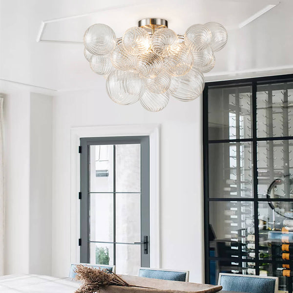 Thehouselights-Cluster Glass Bubble Semi Flush Chandelier-Ceiling Light-Nickel-