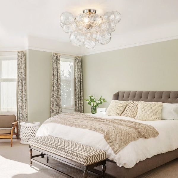 Thehouselights-Cluster Glass Bubble Semi Flush Chandelier-Ceiling Light-Nickel-