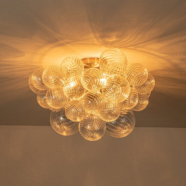 Thehouselights-Cluster Glass Bubble Semi Flush Chandelier-Ceiling Light-Nickel-