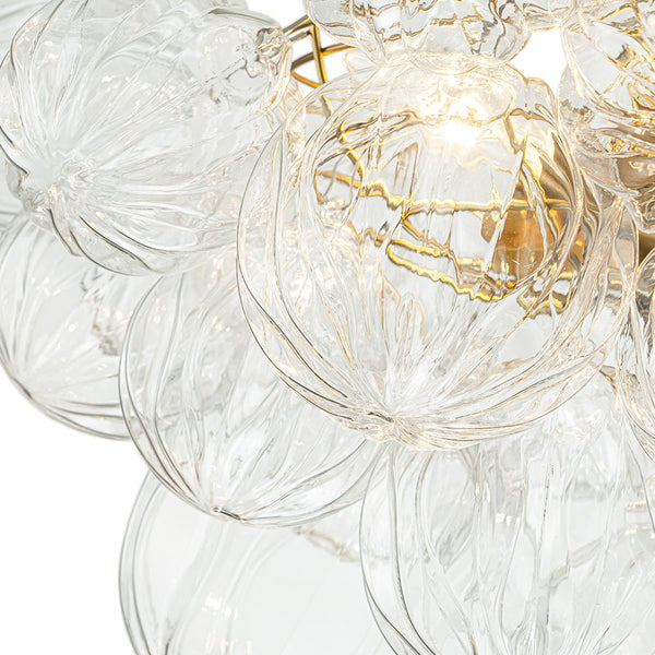 Thehouselights-Cluster Petal Glass Bubble Semi Flush Chandelier-Ceiling Light-Brass-