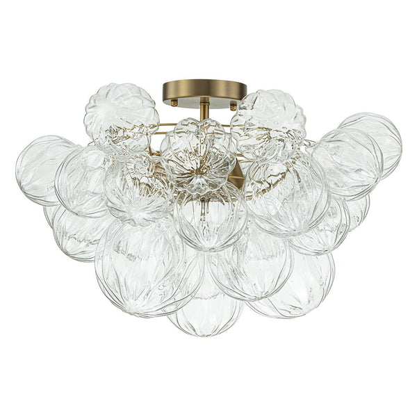 Thehouselights-Cluster Petal Glass Bubble Semi Flush Chandelier-Ceiling Light-Brass-