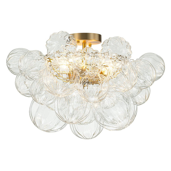 Thehouselights-Cluster Petal Glass Bubble Semi Flush Chandelier-Ceiling Light-Brass-