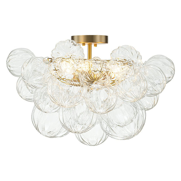 Thehouselights-Cluster Petal Glass Bubble Semi Flush Chandelier-Ceiling Light-Brass-