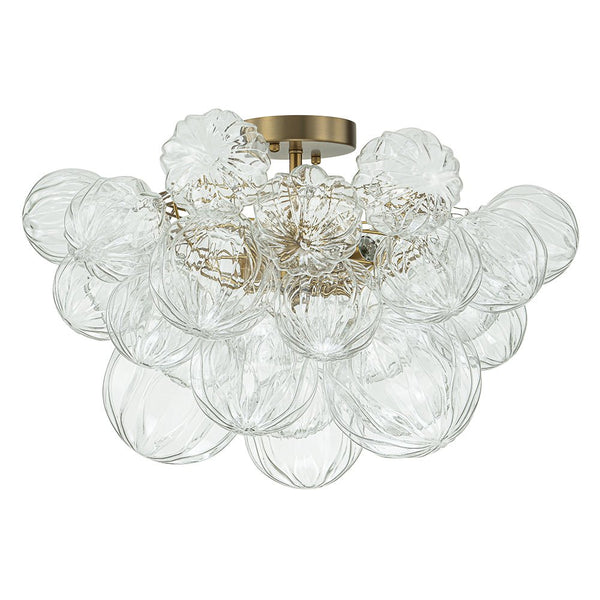 Thehouselights-Cluster Petal Glass Bubble Semi Flush Chandelier-Ceiling Light-Brass-