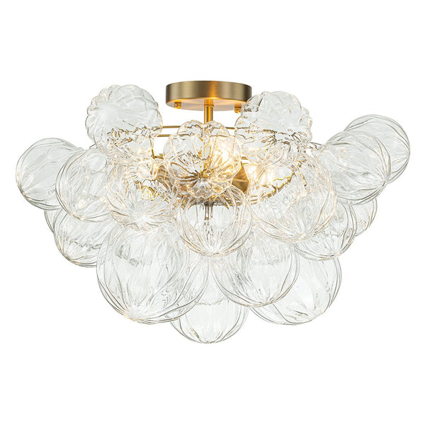 Thehouselights-Cluster Petal Glass Bubble Semi Flush Chandelier-Ceiling Light-Brass-