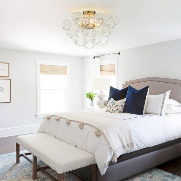 Thehouselights-Cluster Petal Glass Bubble Semi Flush Chandelier-Ceiling Light-Brass-