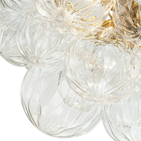 Thehouselights-Cluster Petal Glass Bubble Semi Flush Chandelier-Ceiling Light-Brass-