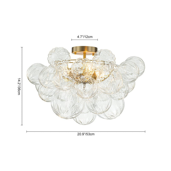 Thehouselights-Cluster Petal Glass Bubble Semi Flush Chandelier-Ceiling Light-Brass-