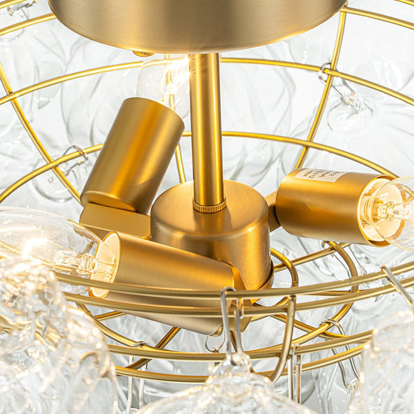 Thehouselights-Cluster Petal Glass Bubble Semi Flush Chandelier-Ceiling Light-Brass-