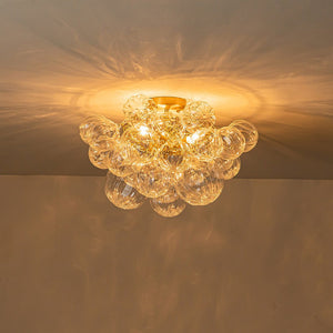 Thehouselights-Cluster Petal Glass Bubble Semi Flush Chandelier-Ceiling Light-Brass-