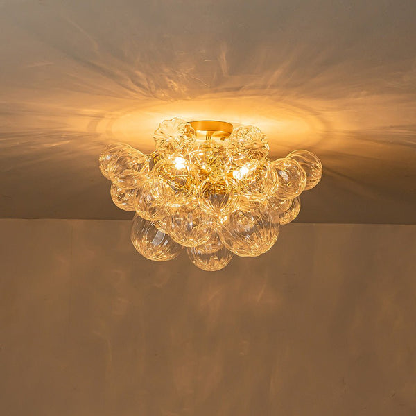 Thehouselights-Cluster Petal Glass Bubble Semi Flush Chandelier-Ceiling Light-Brass-