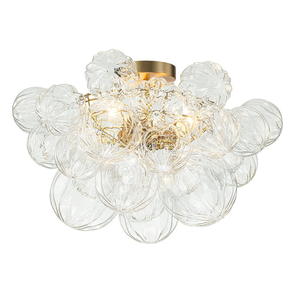 Thehouselights-Cluster Petal Glass Bubble Semi Flush Chandelier-Ceiling Light-Brass-