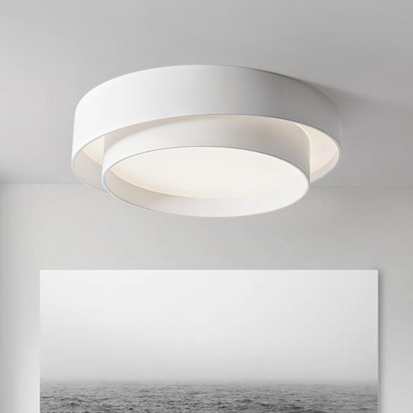 Thehouselights-Concentric Rings Round Flush Mount Ceiling Light-Ceiling Light-Cool White-Black