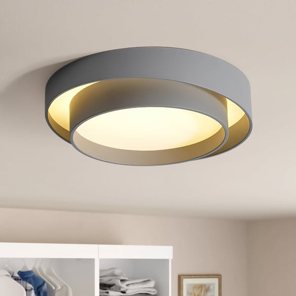 Thehouselights-Concentric Rings Round Flush Mount Ceiling Light-Ceiling Light-Warm White-Gray