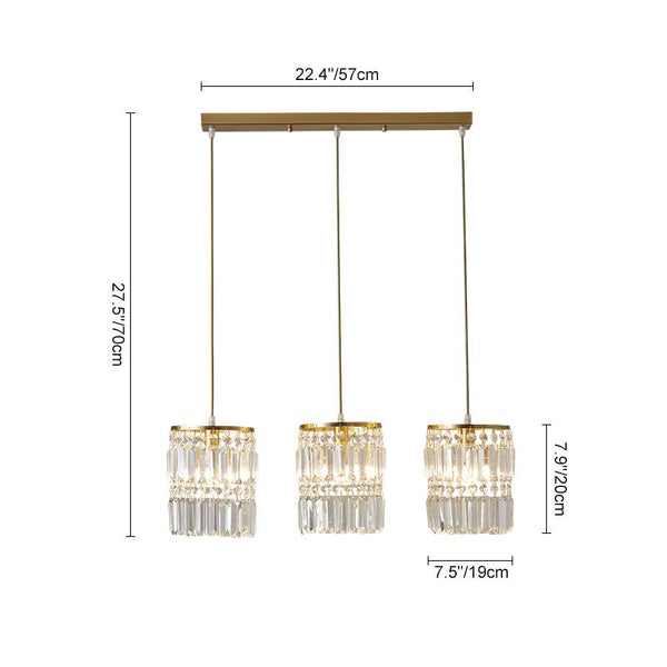 Thehouselights-Crystal Cylinder Shade 3-Light Pendant Light-Pendant--