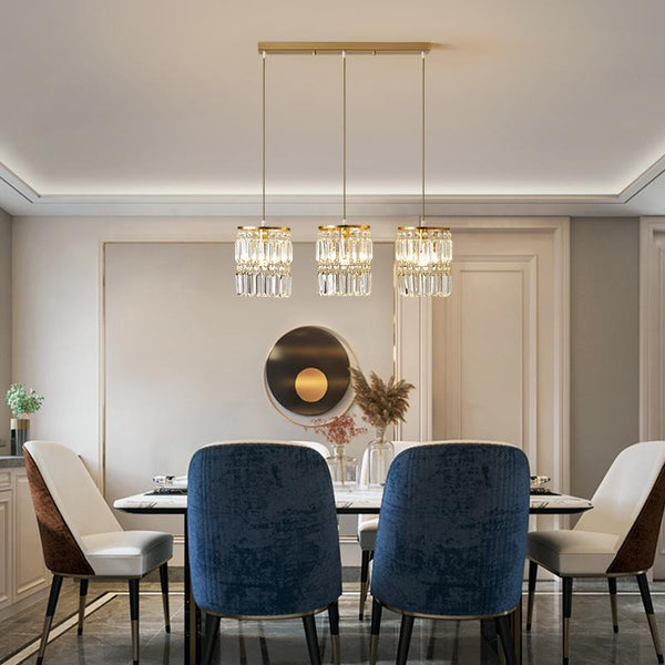 Thehouselights-Crystal Cylinder Shade 3-Light Pendant Light-Pendant--