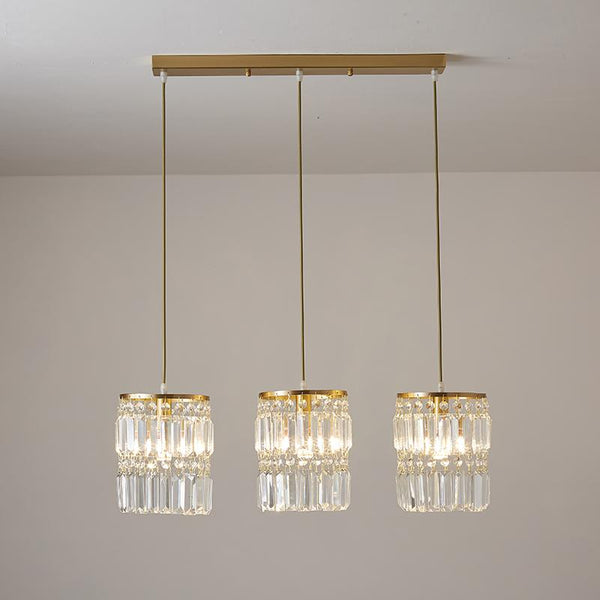 Thehouselights-Crystal Cylinder Shade 3-Light Pendant Light-Pendant--