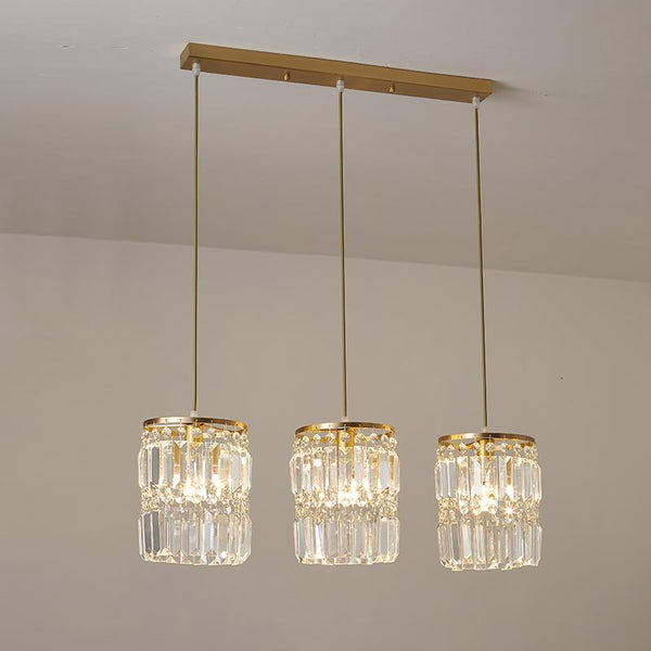 Thehouselights-Crystal Cylinder Shade 3-Light Pendant Light-Pendant--