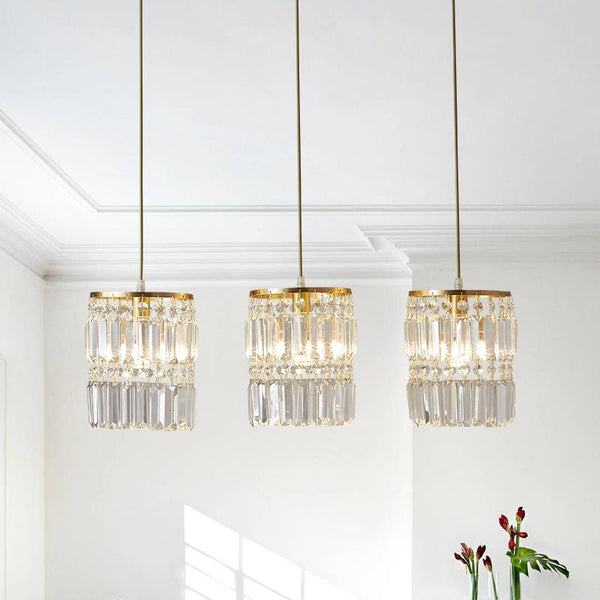 Thehouselights-Crystal Cylinder Shade 3-Light Pendant Light-Pendant--