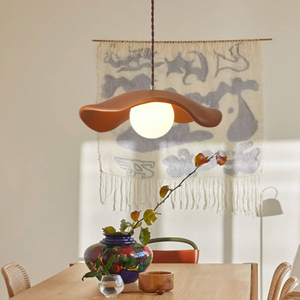 Thehouselights-Curved Hat-Shade Ceramic Pendant Light-Pendant-Orange-