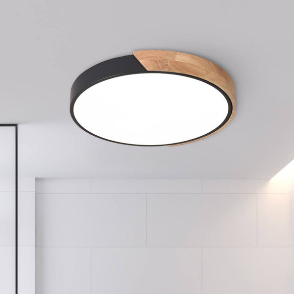 Thehouselights-Dimmable Metal and Wood Circle Flush Mount Ceiling Light-Flush Mount-Black-30 cm.
