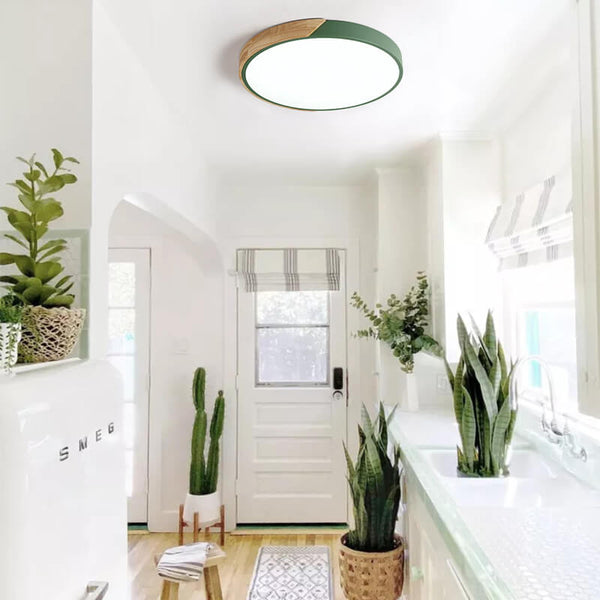 Thehouselights-Dimmable Metal and Wood Circle Flush Mount Ceiling Light-Flush Mount-Grey-30 cm.