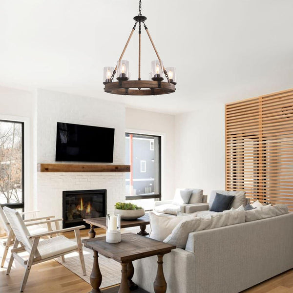 Thehouselights-Farmhouse Wagon Wheel Chandelier-Chandelier--