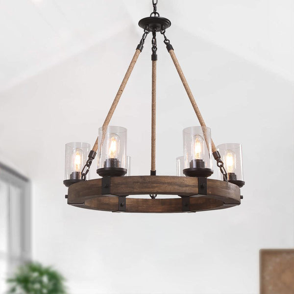 Thehouselights-Farmhouse Wagon Wheel Chandelier-Chandelier--