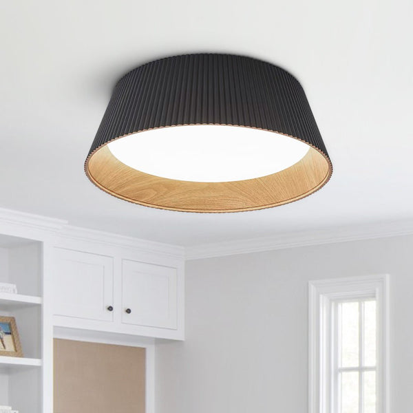 Thehouselights-Fluted Ribbed Wood Grain LED Flush Mount Ceiling Light-Ceiling Light-Cool White-Black