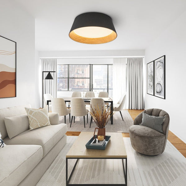 Thehouselights-Fluted Ribbed Wood Grain LED Flush Mount Ceiling Light-Ceiling Light-Warm White-Black