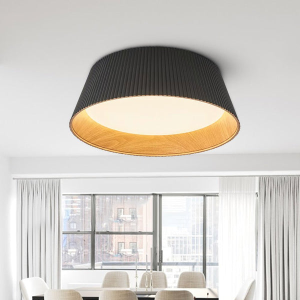 Thehouselights-Fluted Ribbed Wood Grain LED Flush Mount Ceiling Light-Ceiling Light-Warm White-Black